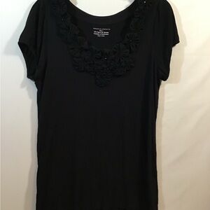 Grace Elements Black Floral Applique Scoop Neck Top